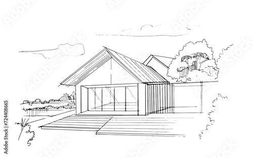 Drawing exterior and interior architectural lines. , Graphic assembly in architecture and interior design work. ,Sketch ideas for interior or exterior designs.