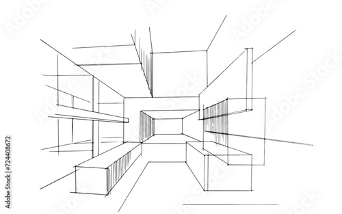 Drawing exterior and interior architectural lines. , Graphic assembly in architecture and interior design work. ,Sketch ideas for interior or exterior designs.
