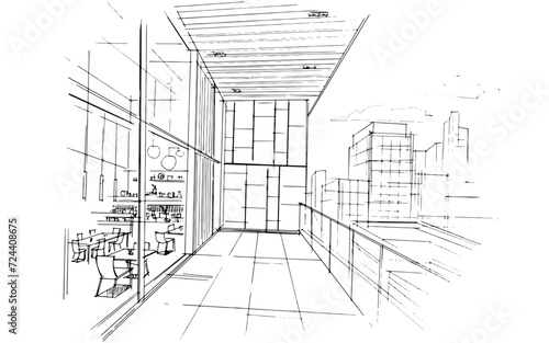 Drawing exterior and interior architectural lines. , Graphic assembly in architecture and interior design work. ,Sketch ideas for interior or exterior designs.