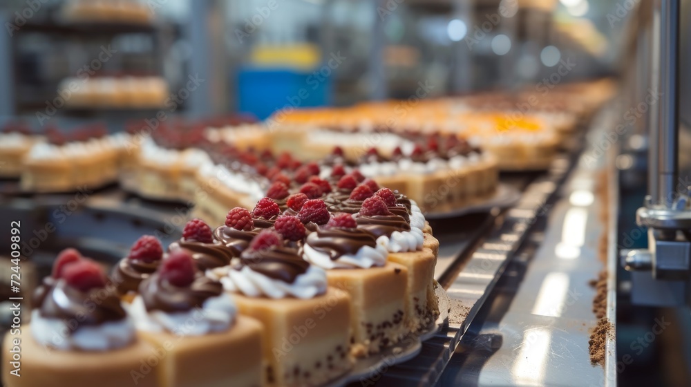 Cakes on automation circular conveyor machine in bakery food factory, production line Cakes on automation circular conveyor machine in bakery food factory, production line