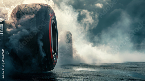 F1 racing tyre close smoke photo
