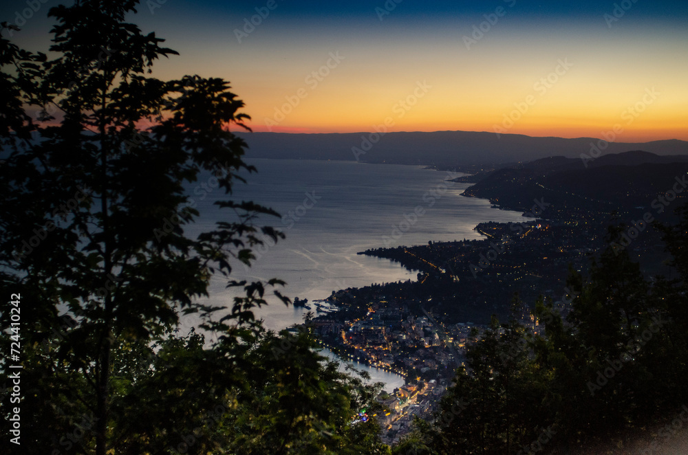 Aerial view from Caux on Montreux, Switzerland, by night.