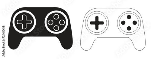 Gamepad icon set. Video game controller, joystick, console icon in flat and line style - stock vector.