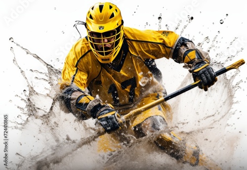 Man in Yellow Uniform Playing Hockey