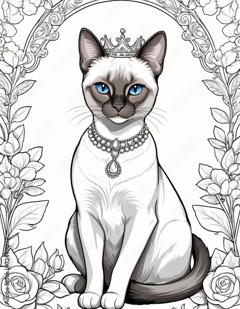 Obraz premium Coloring Page, Siamese cat, Cat, Crown, Stunning