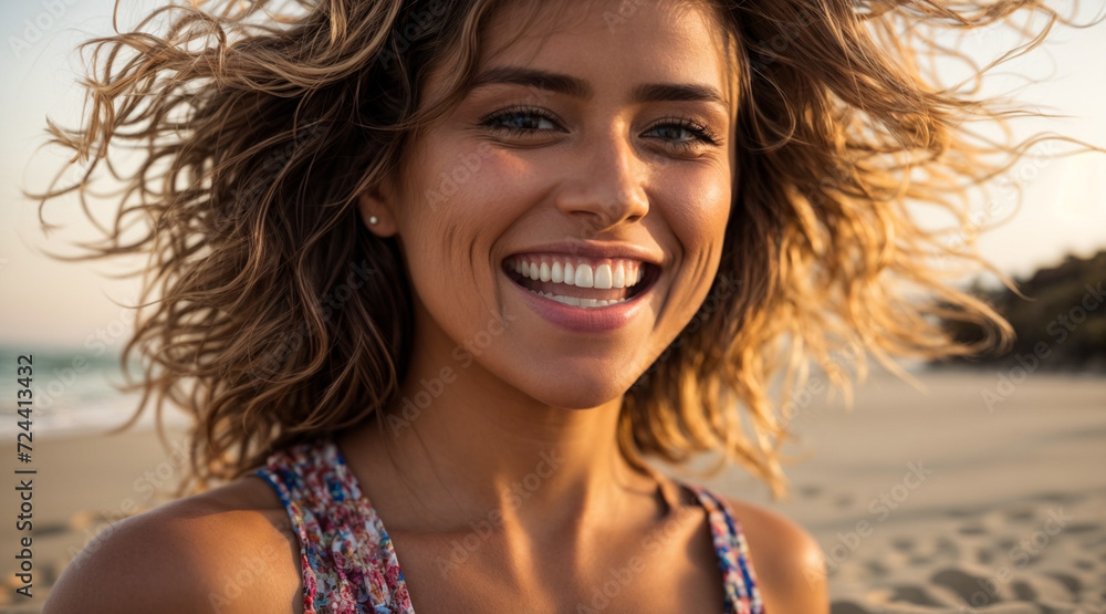Portrait of happy young woman on the beach Portrait of happy young woman on the beach