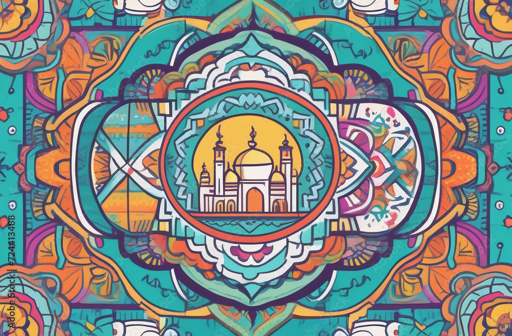 Arab mosque. Illustration. Generative AI