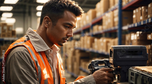 Male worker, salesman or building materials store manager conducts inventory of goods.