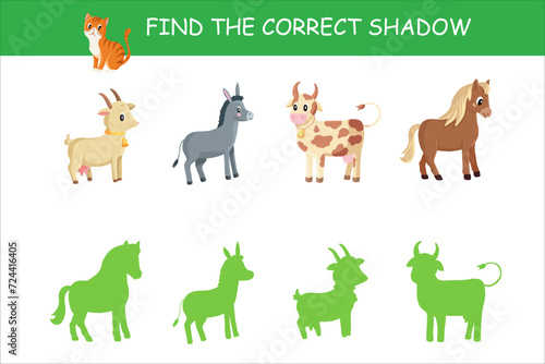 Educational Childrens Game Focused on Matching Animals to Their Correct Shadows