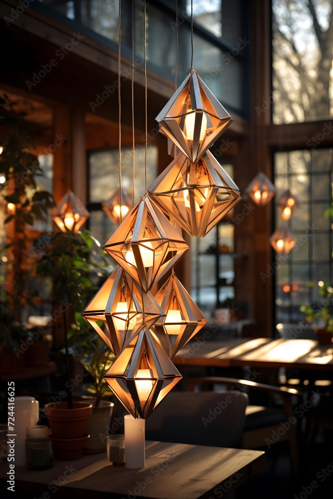 Hanging lamps in a cafe. Decoration of the interior.