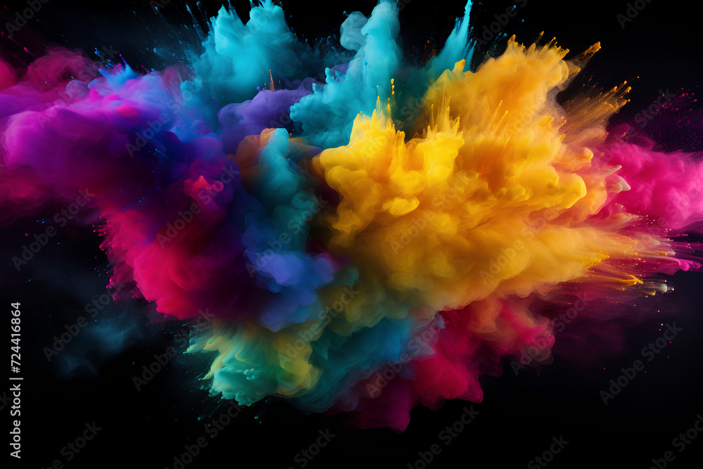 colorful dyed Holi powder exploding 
