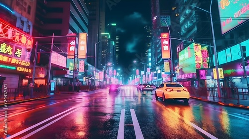 Night traffic in Hong Kong, China.