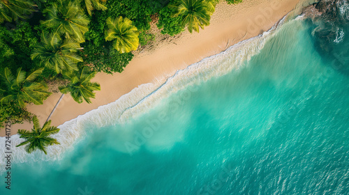 Nature's Canvas: Illustration of a Tropical Beach, Perfect for Summer Escapes  © Supharat