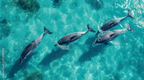 Dolphins swim gracefully through turquoise waters © Media Srock