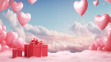 Romantic gift background with copy space area. Background with gift boxes and love balloons, suitable for Valentine's events, weddings or romantic themes.