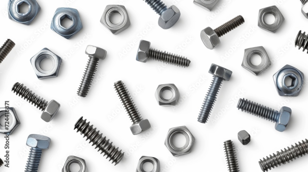 Screws, nuts, cogs, bolts pattern on a white background. Screws, nuts, cogs, bolts pattern on a white background.