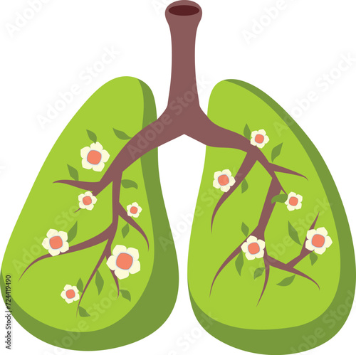 Green Floral Lungs Fresh Air Concept Vector Cartoon illustration. Sustainable living for breathable air healthy poster design 
