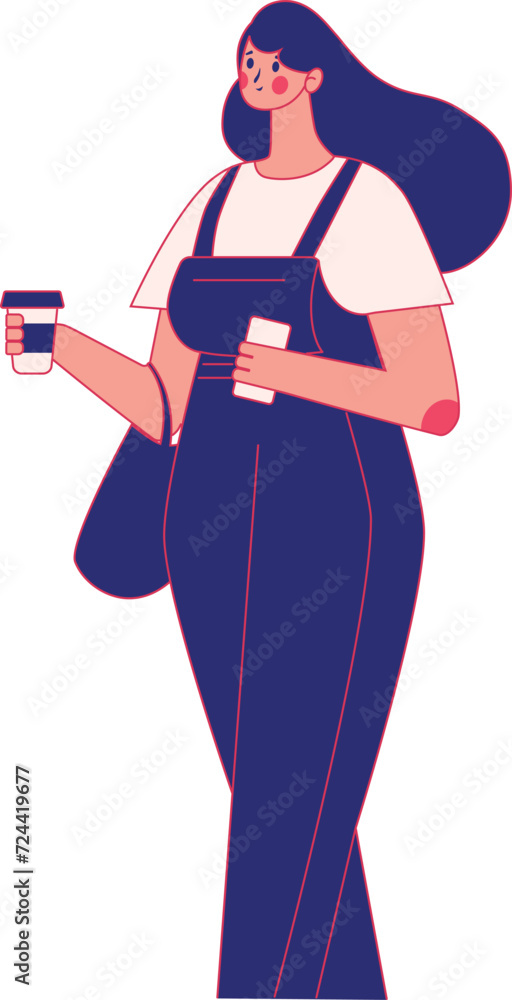 Girl hold coffee cup and walk
