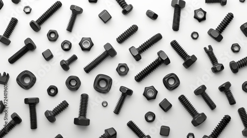 Screws, nuts, cogs, bolts pattern on a white background. photo