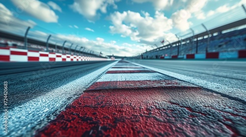 Car racing track red white shot taken from middle of the road with a empty space  Generative AI.