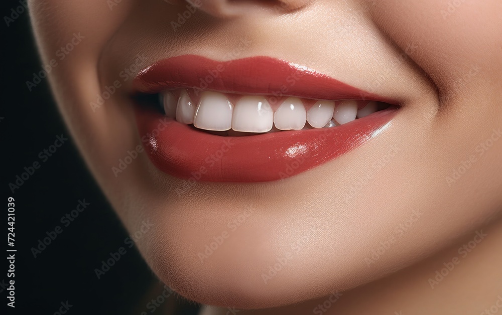 Fototapeta premium Close-Up of Womans Face With Red Lipstick