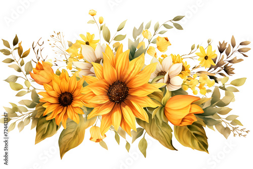Sunflower Clip Art Watercolor Floral Illustration for Rustic Wedding and Thanksgiving Design