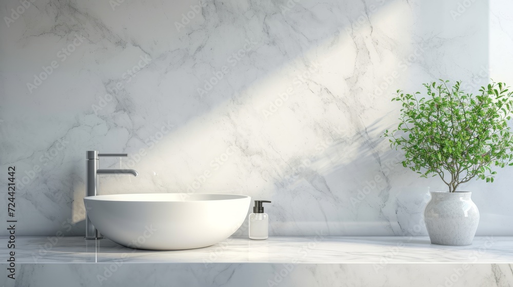 White marble bathroom tabletop with copy space White marble bathroom tabletop with copy space