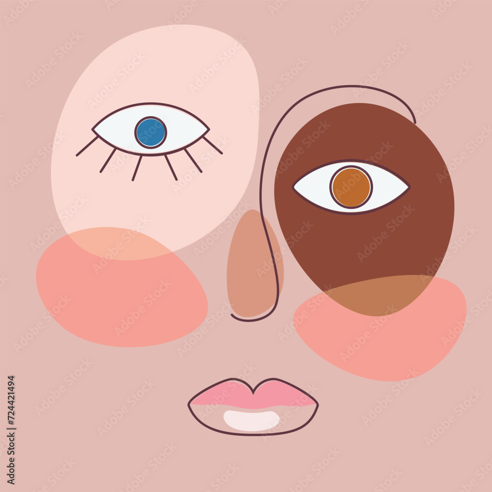 Modern line art face with shapes Modern line art face with shapes