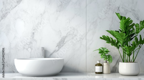 White marble bathroom tabletop with copy space