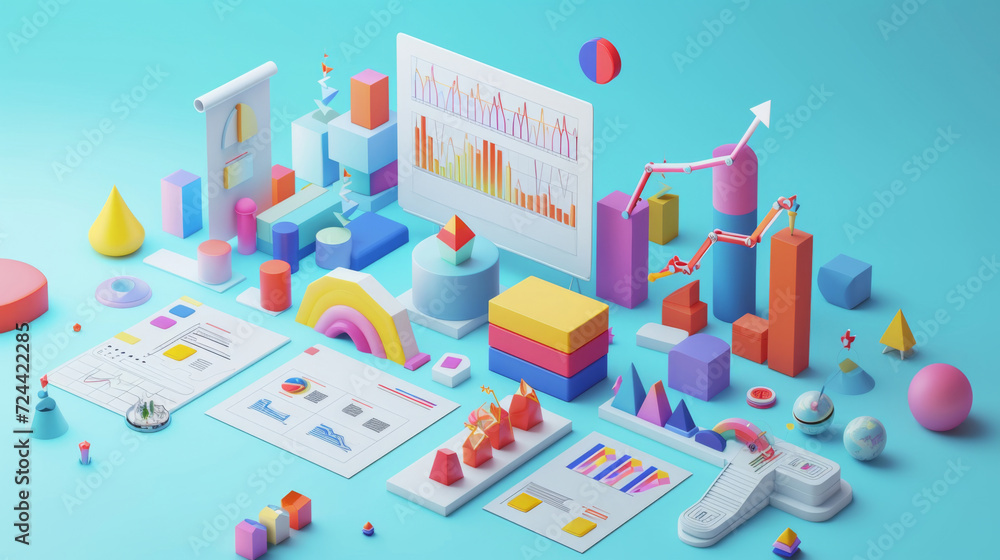 Modern colorful 3D infographics. Statistics Business 3d Pie Chart, Bars, Strips, Steps and Options. Business Infographic creative design made of 3D shapes Modern colorful 3D infographics. Statistics Business 3d Pie Chart, Bars, Strips, Steps and Options. Business Infographic creative design made of 3D shapes