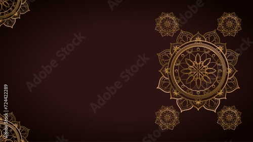 a gold colored vector mandala on a landscape background