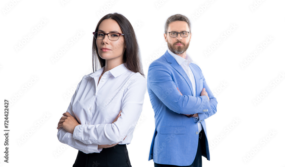 businesspeople man and woman working on business project collaborating isolated on white businesspeople man and woman working on business project collaborating isolated on white