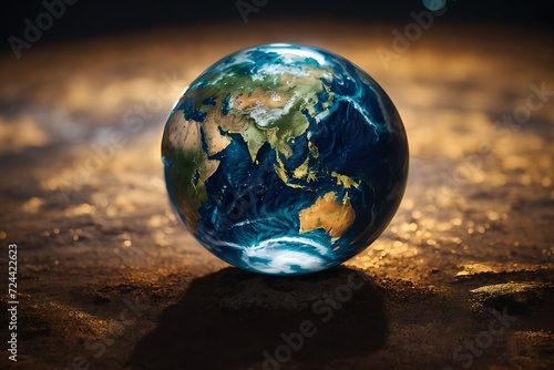 A photo of globe of earth with natural landscape background ai generative