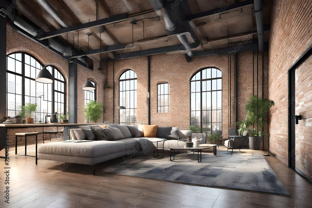 Loft apartments are apartments that are generally built from former industrial buildings.3d rendering