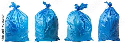 Blue garbage bag isolated on a transparent background
 photo