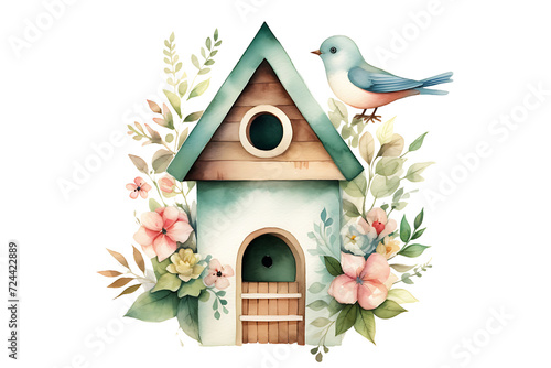Watercolor Birdhouse Illustration Charming Avian Home Art for Prints and Decor
