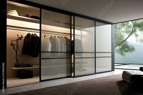 Modern sliding door closet for contemporary homes. Generative AI photo