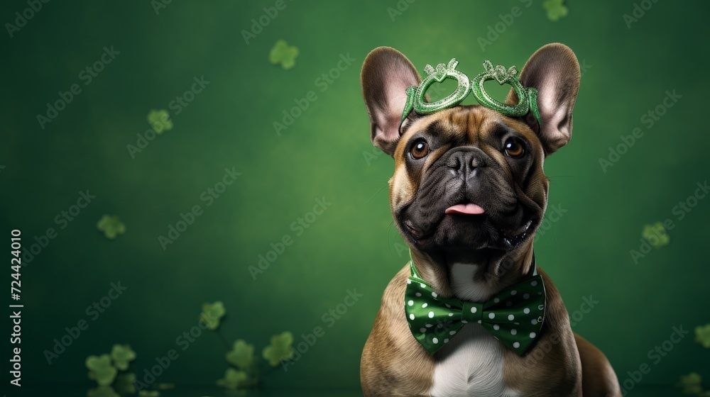 Brown and White Dog Wearing a Green Bow Tie