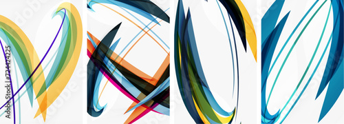 Colorful wave lines poster set for wallpaper, business card, cover, poster, banner, brochure, header, website
