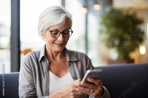 Baby Boomer Using a Smartphone in Bright Indoors