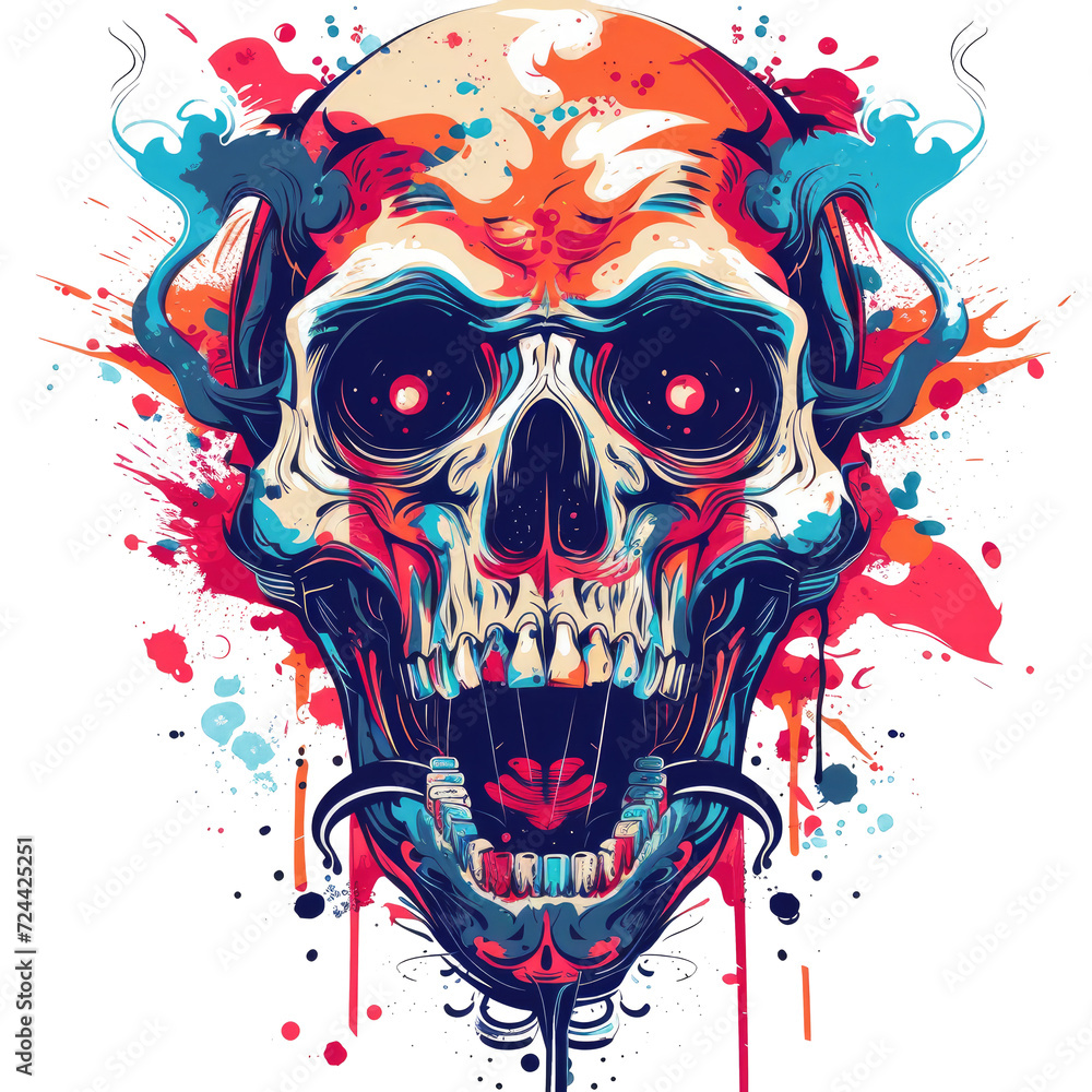 t-shirt illustration design, skull head image, transparent background, Ai Generated images