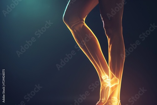 Close-up of leg with varicose veins disease. Glowing image photo