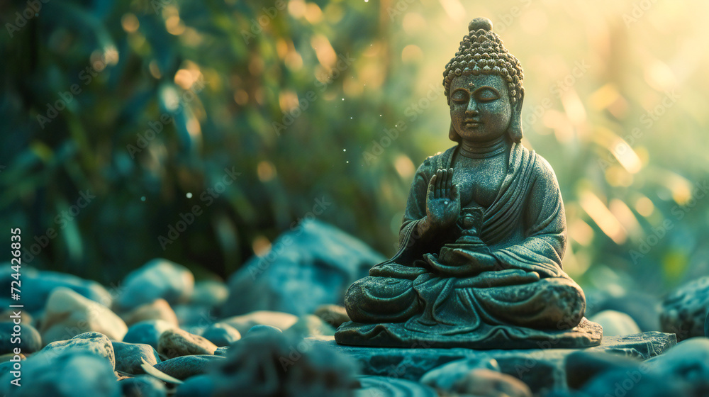 A statue of Buddha meditating. Mindfulnes, zen and meditation concept.