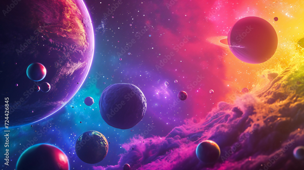 Naklejka premium Colorful celestial bodies fantasy