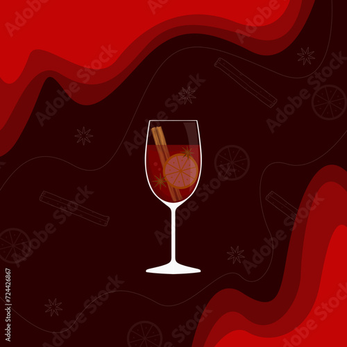 National Mulled Wine Day event banner. A glass of wine containing, cinnamon, lemon slices and star anise, with bold text on dark red background to celebrate on March 3