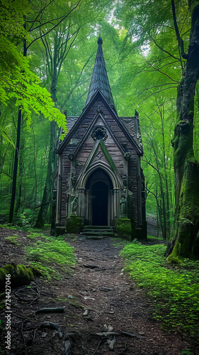 An old chapel in the woods, gothic atmosphere