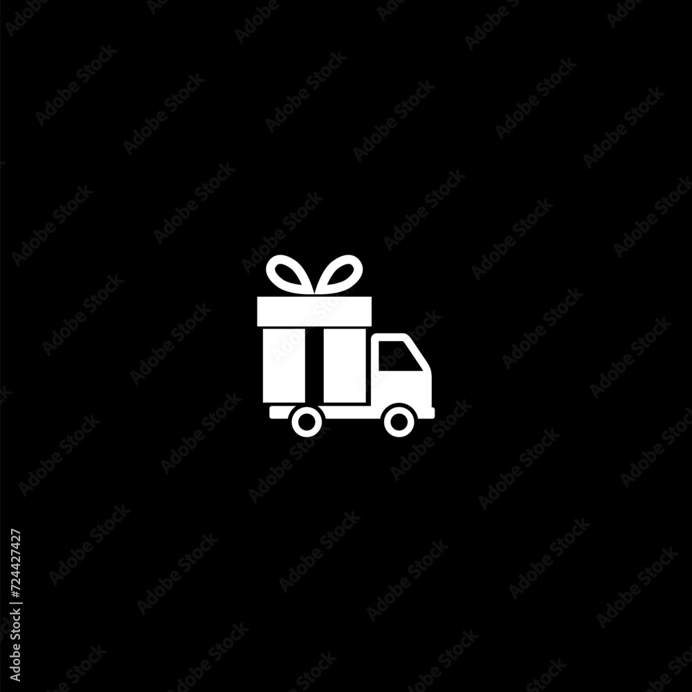 Delivery truck with gift or present icon isolated on dark background Delivery truck with gift or present icon isolated on dark background