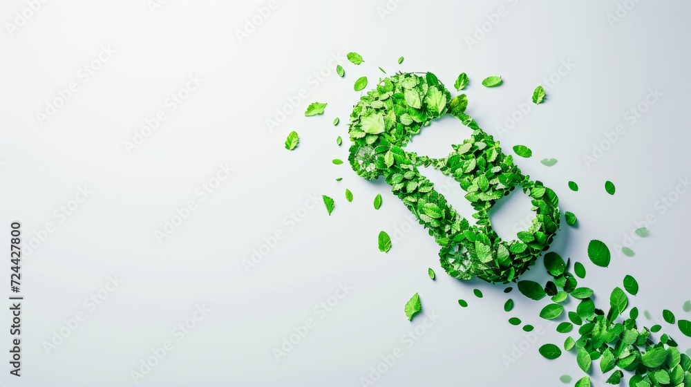 Eco friendly car made with leaves white background save the environment go green Eco friendly car made with leaves white background save the environment go green