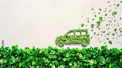 Eco friendly car made with leaves white background save the environment go green