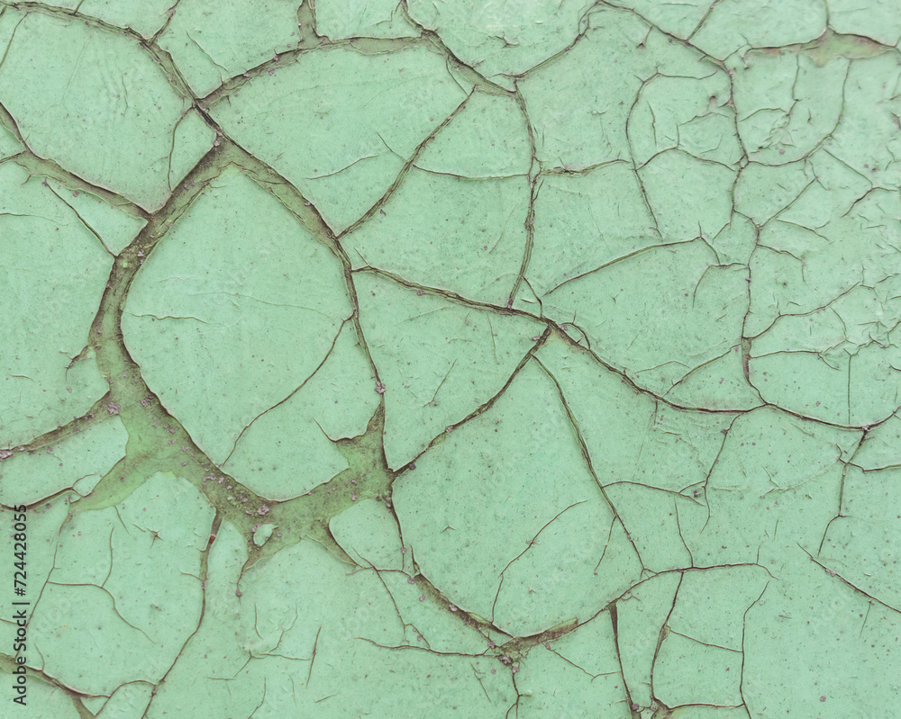 Obraz premium Crackling green paint on metal. Background